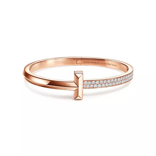 T1 Wide Diamond Hinged Bangle in Rose Gold