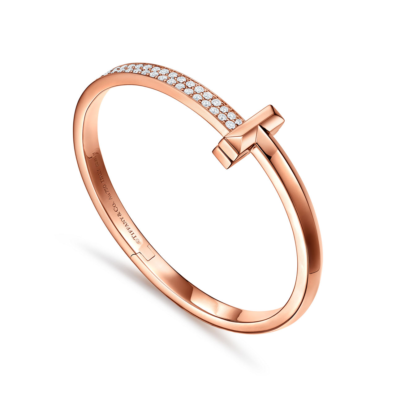 Tiffany T:T1 Wide Diamond Hinged Bangle in Rose Gold image number 3