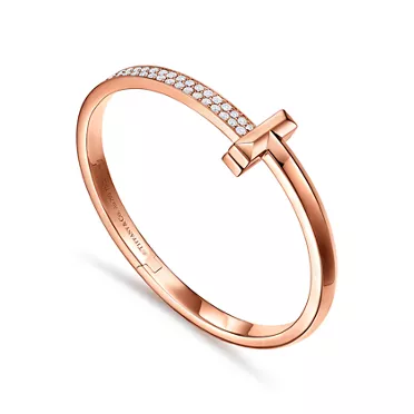 Tiffany T:T1 Wide Diamond Hinged Bangle in Rose Gold, 3