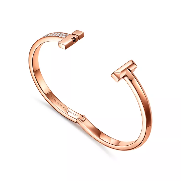 Tiffany T:T1 Wide Diamond Hinged Bangle in Rose Gold, 4