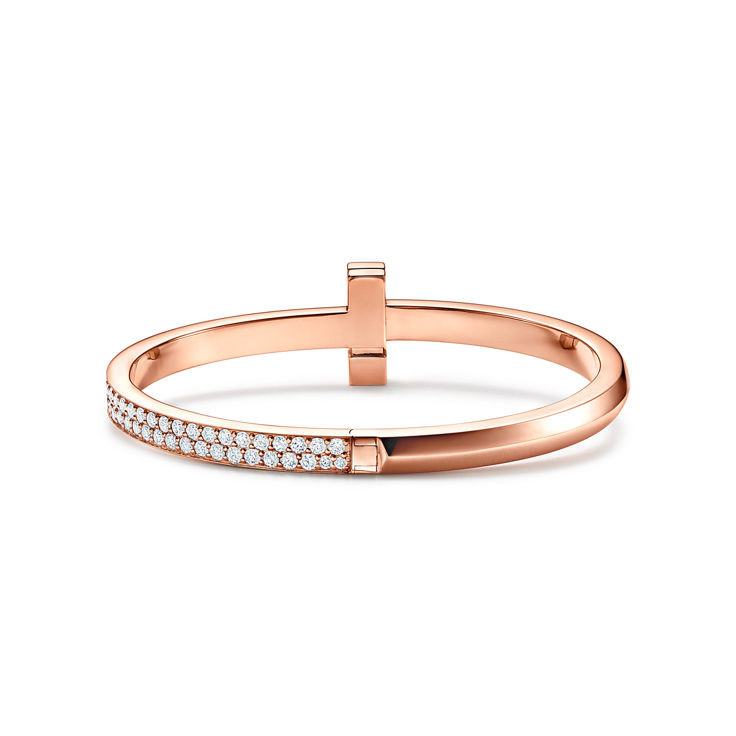 Tiffany T:T1 Wide Diamond Hinged Bangle in Rose Gold image number 5