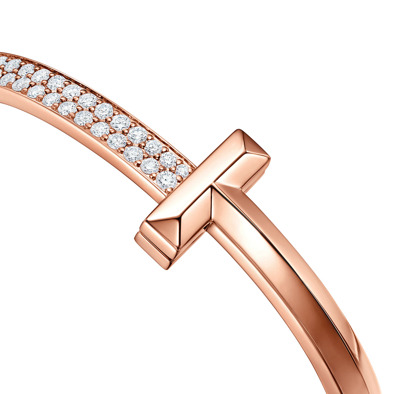 Tiffany T:T1 Wide Diamond Hinged Bangle in Rose Gold image number 6