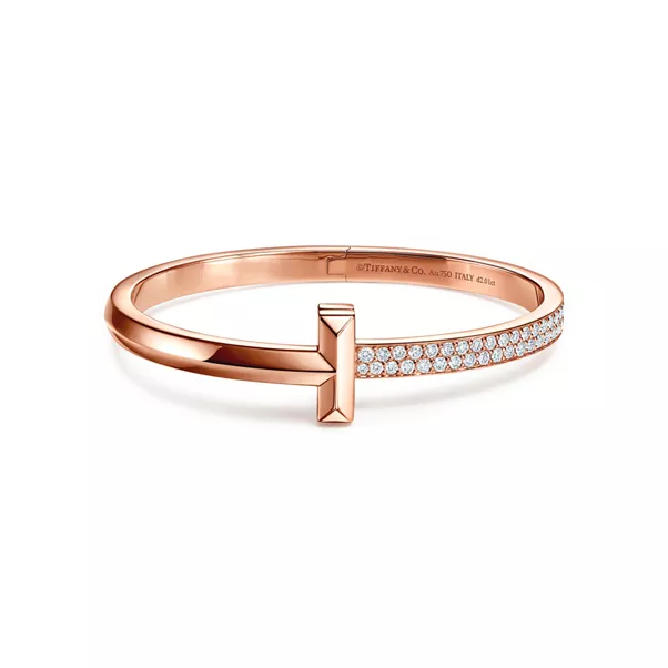 Tiffany T:T1 Brazalete articulado ancho de diamantes de oro rosa