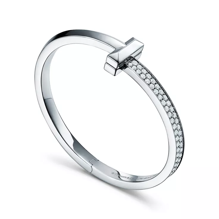 Tiffany T:T1 Wide Diamond Hinged Bangle in White Gold, 4
