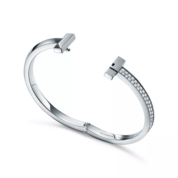 Tiffany T:T1 Wide Diamond Hinged Bangle in White Gold, 5