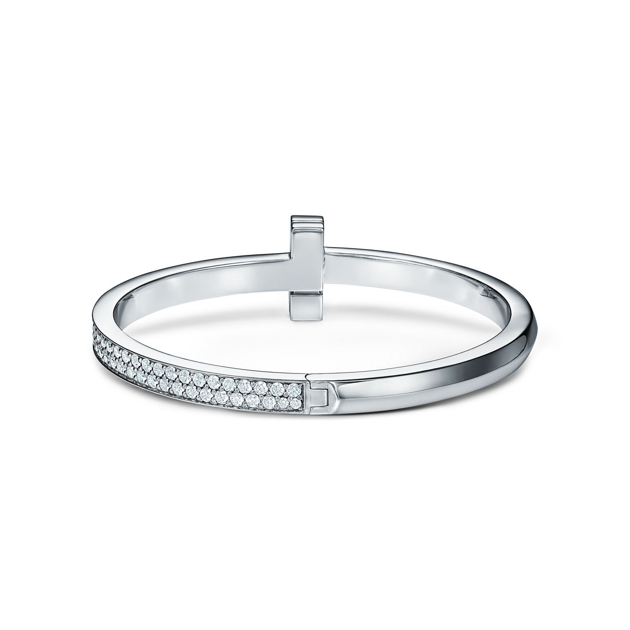 Tiffany T:T1 Wide Diamond Hinged Bangle in White Gold image number 6