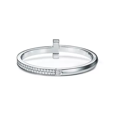 Tiffany T:T1 Wide Diamond Hinged Bangle in White Gold, 6