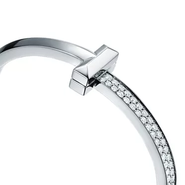 Tiffany T:T1 Wide Diamond Hinged Bangle in White Gold, 7