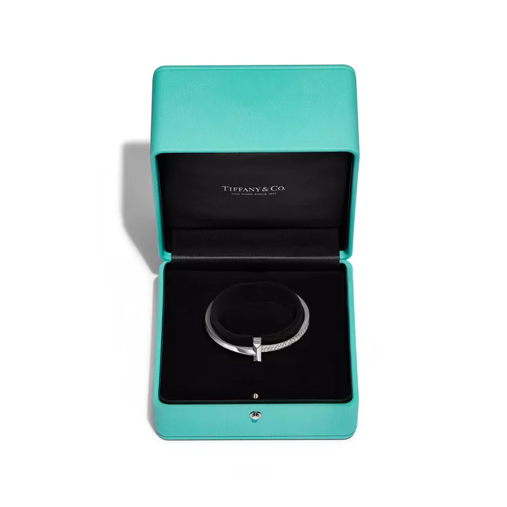 Tiffany T:T1 Wide Diamond Hinged Bangle in White Gold, 8