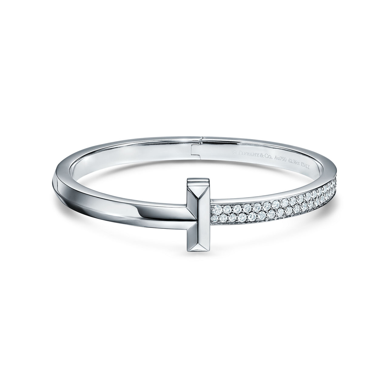 T1 Wide Diamond Hinged Bangle in White Gold