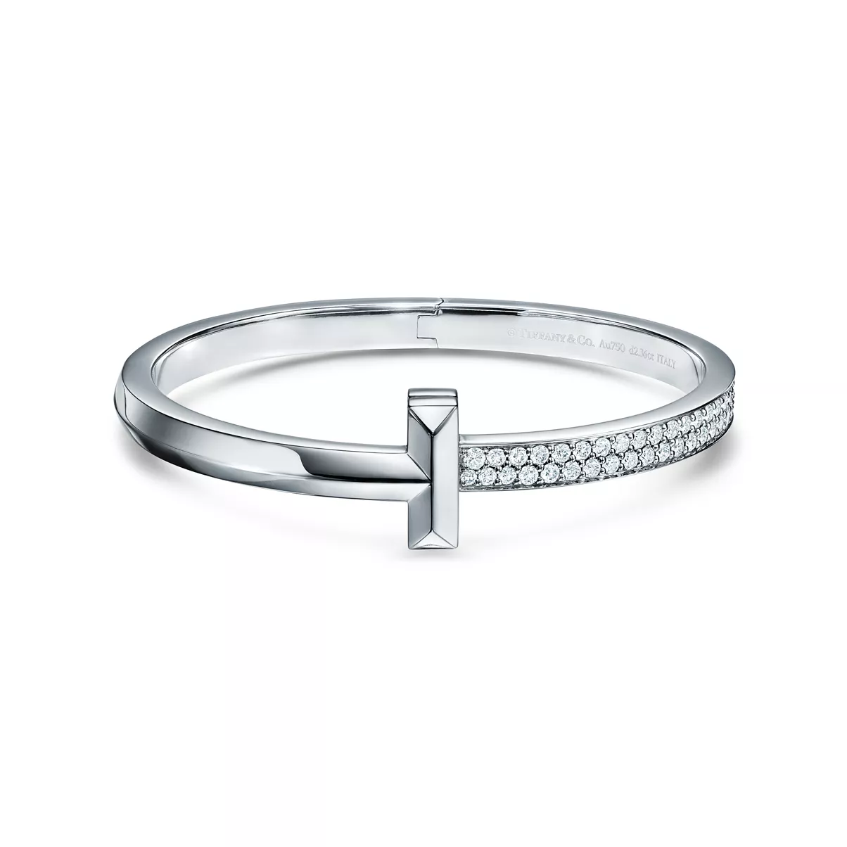T1 Wide Diamond Hinged Bangle in White Gold