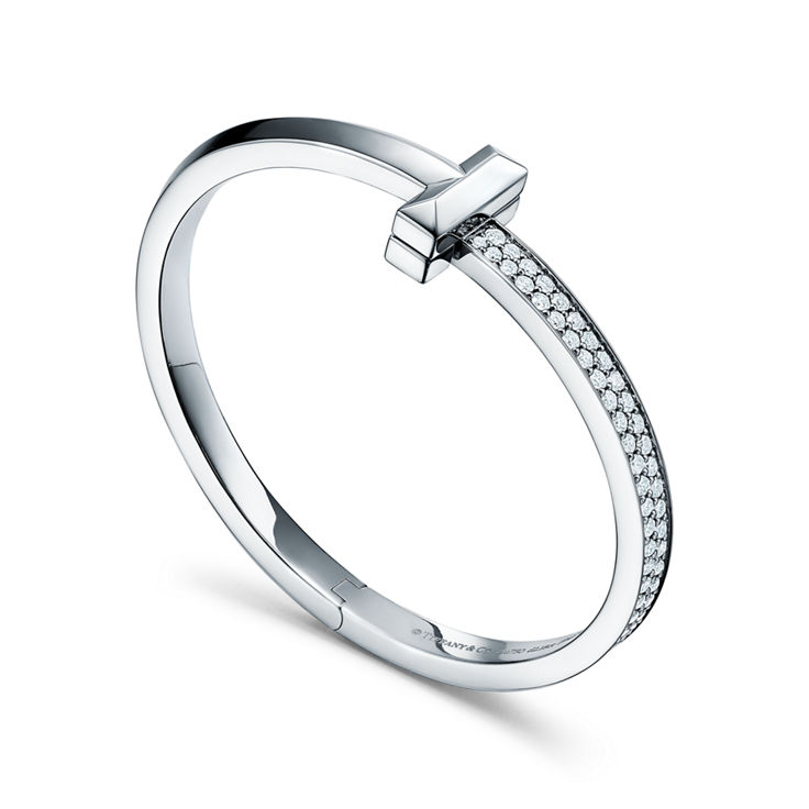 Collezione Tiffany T:Bracciale T1 con diamanti in oro bianco numero immagine 4