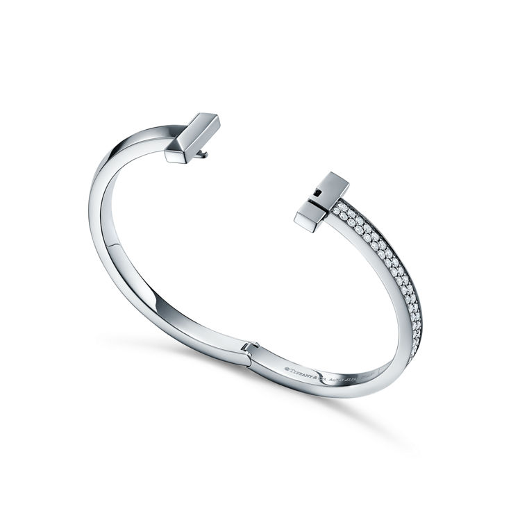 Collezione Tiffany T:Bracciale T1 con diamanti in oro bianco numero immagine 5