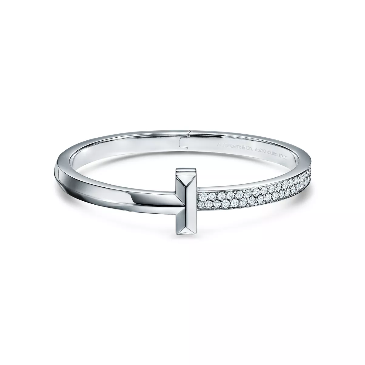 T1 Wide Diamond Hinged Bangle in White Gold
