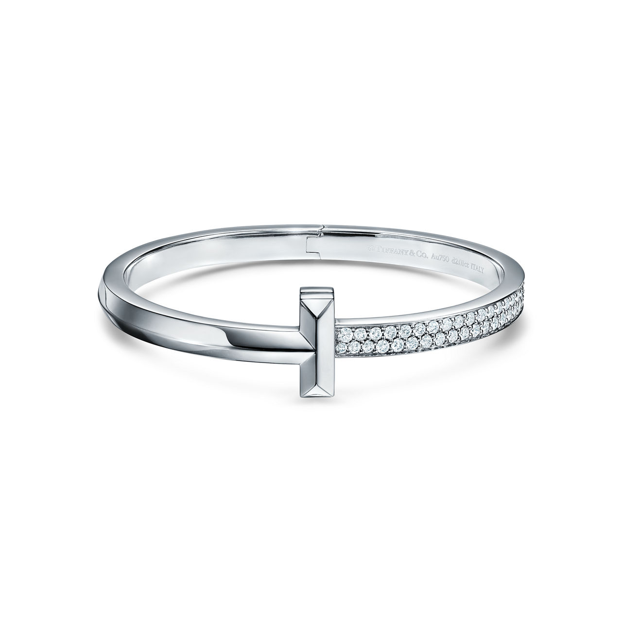 T1 Brazalete articulado ancho de diamantes de oro blanco