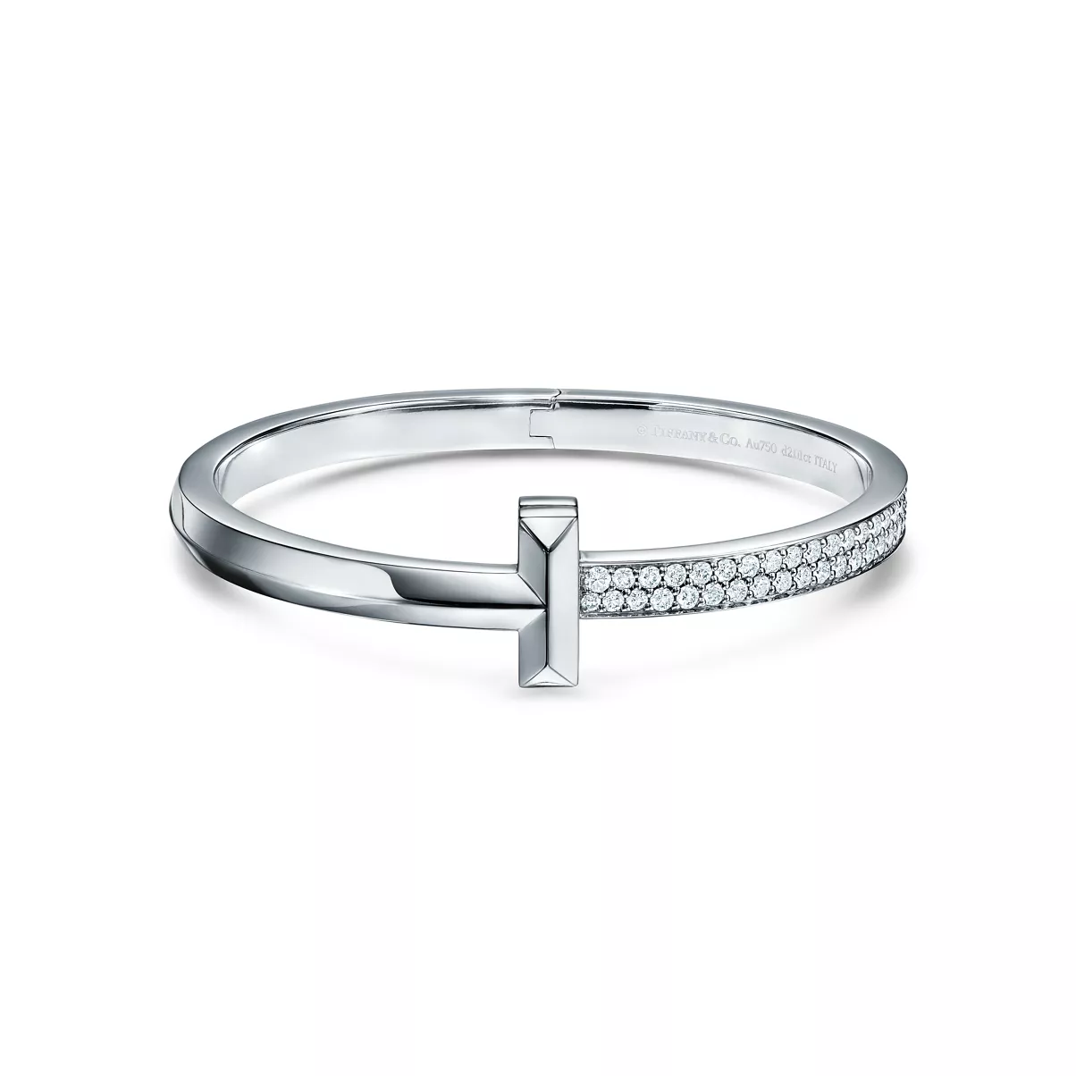 Bracelet jonc &agrave; charni&egrave;re large T1 orn&eacute; de diamants en or blanc 18&nbsp;carats