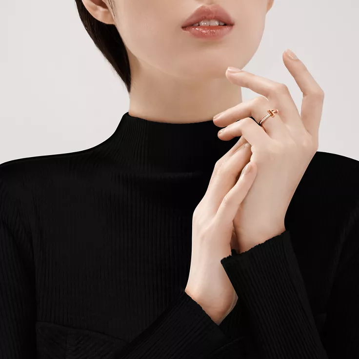 티파니 T:T1 링, 로즈 골드, 다이아몬드 세팅, 1