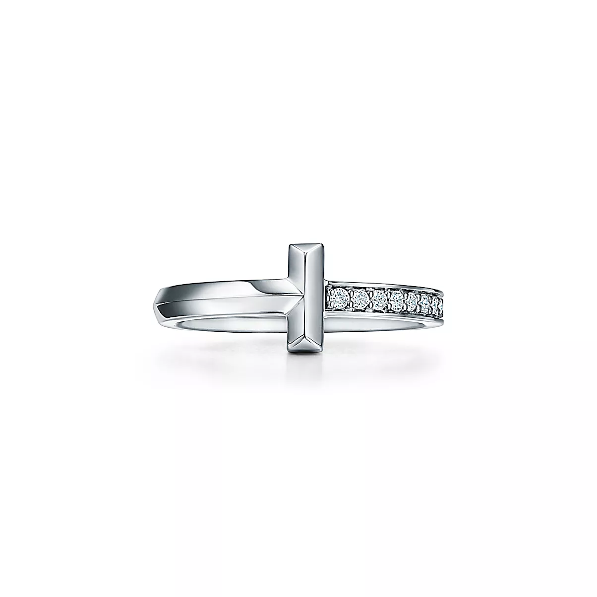 Tiffany T Ring 18K 화이트 골드와 팔라듐 라운드 브릴리언트 다이아몬드