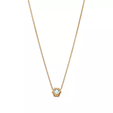Paloma's Studio:Hexagon Pendant in 18k Gold with a Blue Topaz, 2