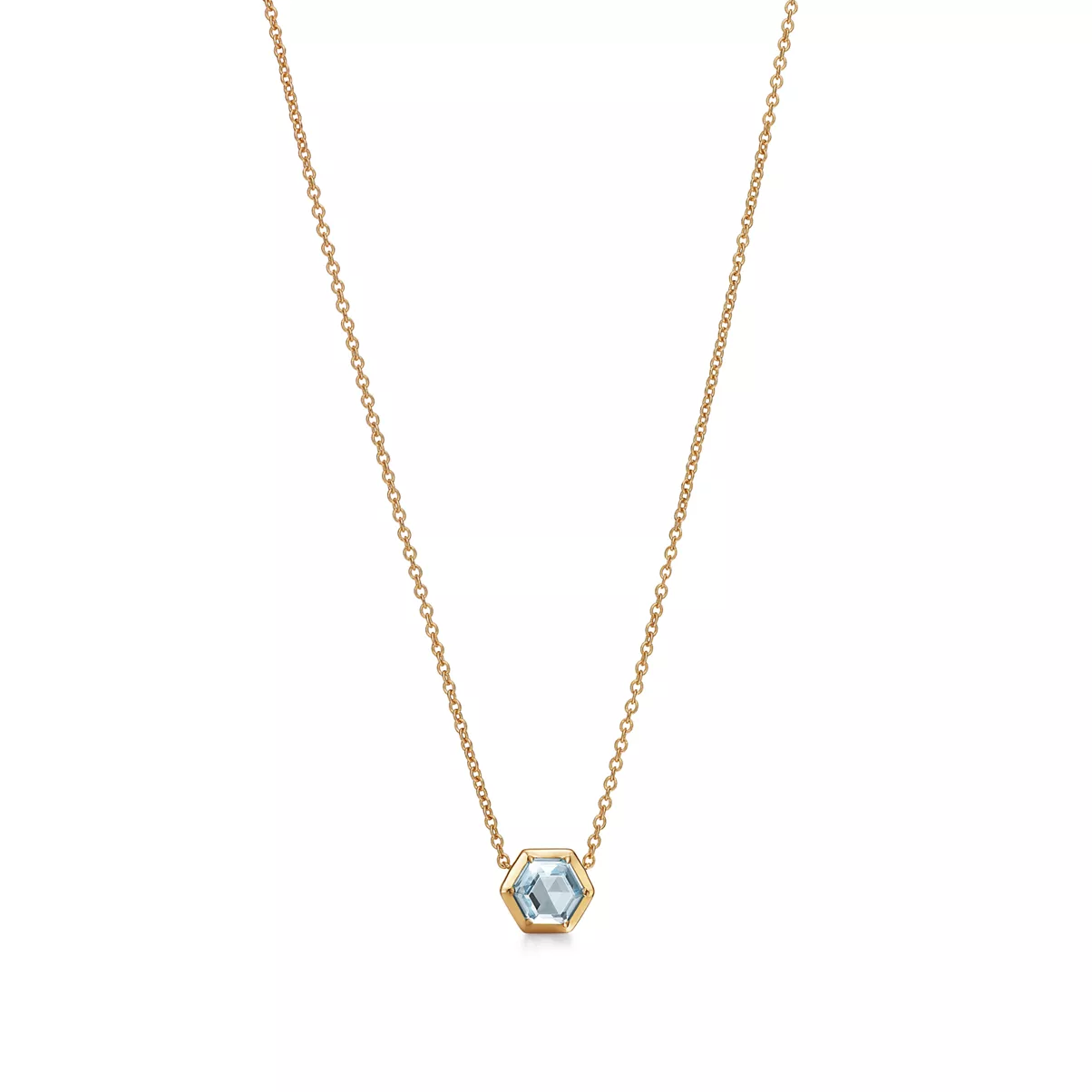 Hexagon Pendant in 18k Gold with a Blue Topaz
