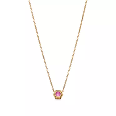 Paloma's Studio:Hexagon Pendant in 18k Gold with a Rubellite, 2