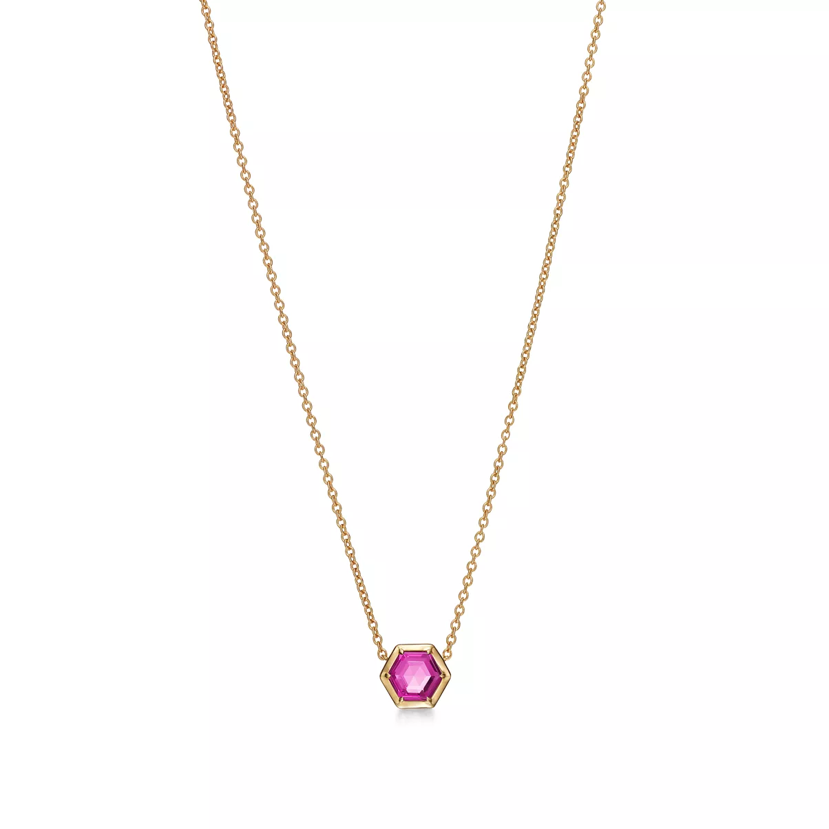 Hexagon Pendant in 18k Gold with a Rubellite