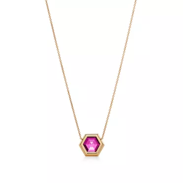 Paloma's Studio:Hexagon Pendant in 18k Gold with a Rubellite, 2
