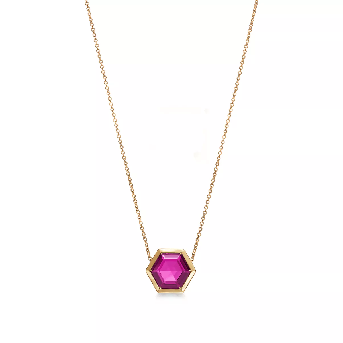 Hexagon Pendant in 18k Gold with a Rubellite