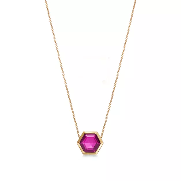Paloma's Studio:Hexagon Pendant in 18k Gold with a Rubellite image number 0