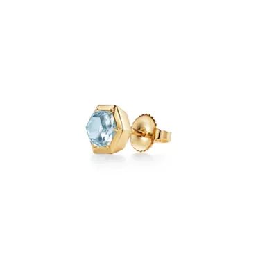 Paloma's Studio:Hexagon Earrings in 18k Gold with Blue Topazes, 2