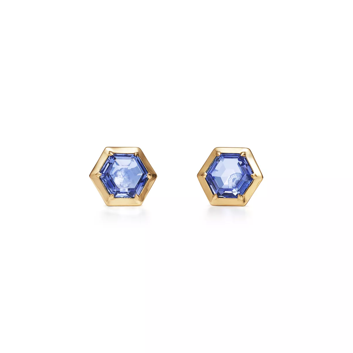 Hexagon Earrings in 18k Gold with Tanzanites