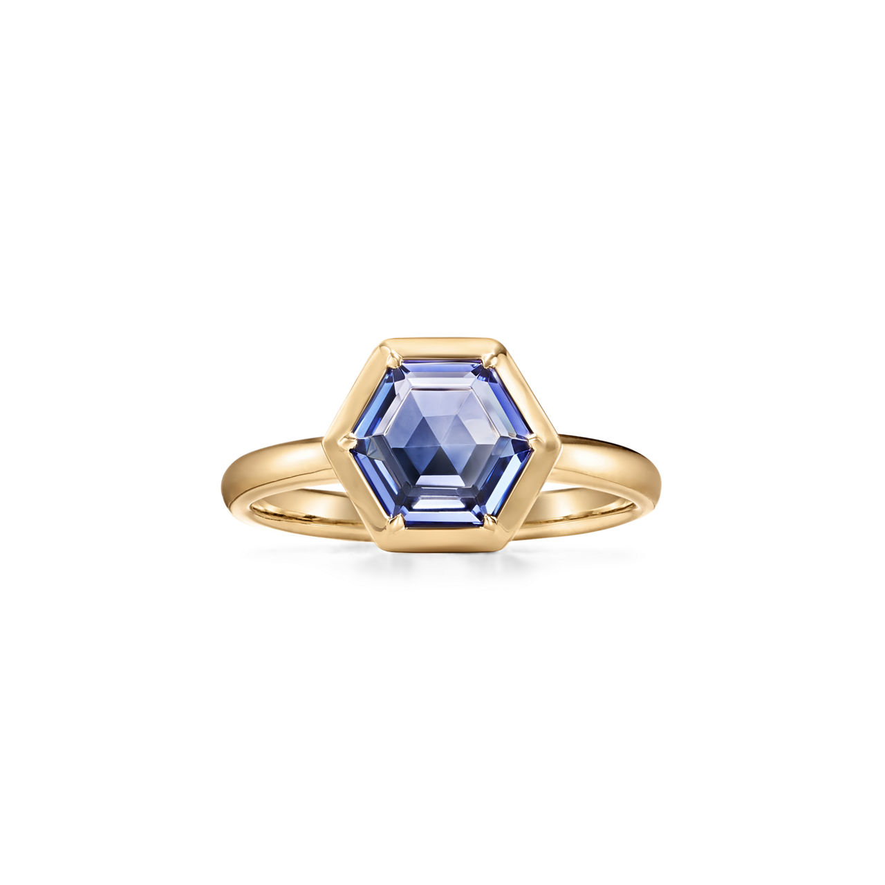 Hexagon Ring in 18k Gold with a Tanzanite