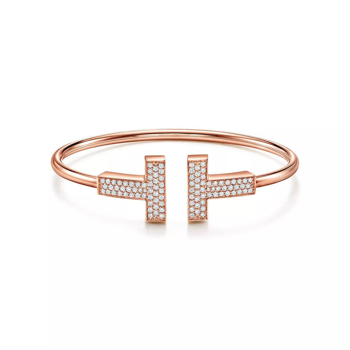 Wide Diamond Wire Bracelet in Rose Gold