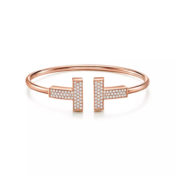 Breiter Wire Armreif mit Diamanten in Roségold