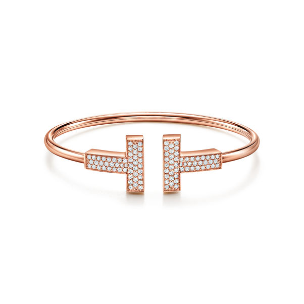 Tiffany T:Wide Diamond Wire Bracelet in Rose Gold