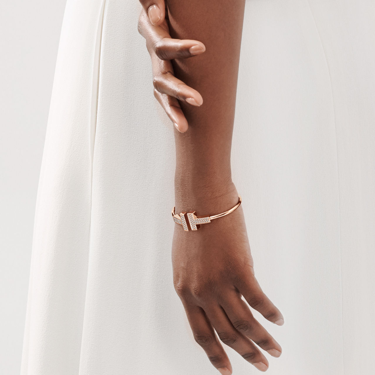 Wide Diamond Wire Bracelet in Rose Gold