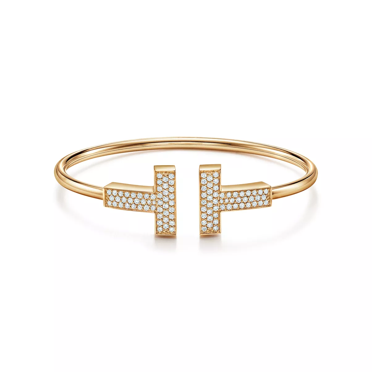 Wide Diamond Wire Bracelet in Yellow Gold