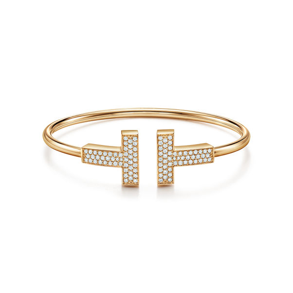 Tiffany T:Breiter Wire Armreif mit Diamanten in Gelbgold