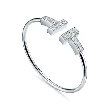 Tiffany T:Wide Diamond Wire Bracelet in White Gold, 2