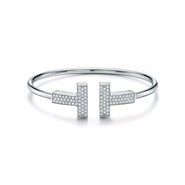 Wide Diamond Wire Bracelet in White Gold