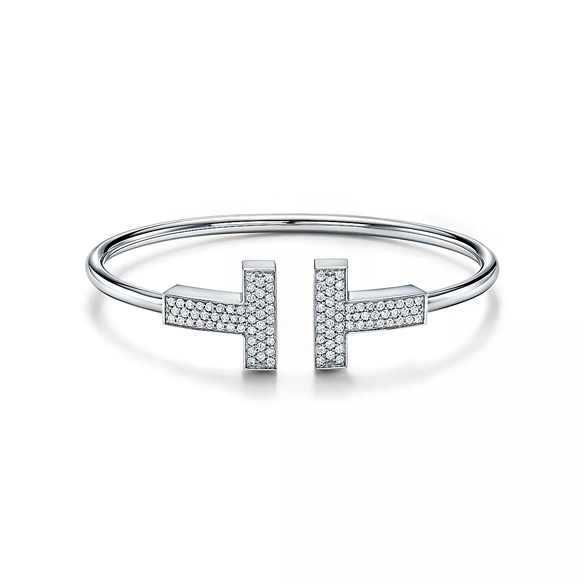 Tiffany T Bracelet 18K 화이트 골드와 팔라듐 라운드 브릴리언트 다이아몬드 No color