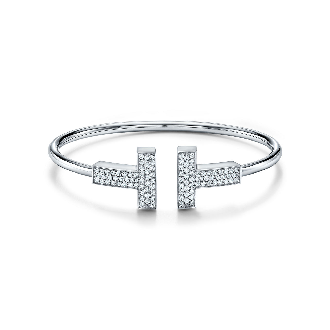 Wide Diamond Wire Bracelet in White Gold