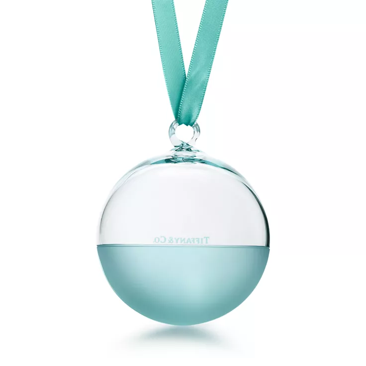Color Block:Ball Ornament in Tiffany Blue® and Clear Crystal Glass, 1