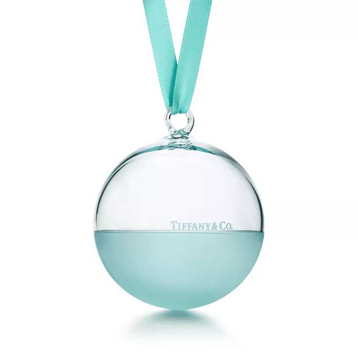 Color Block:Ball Ornament in Tiffany Blue® and Clear Crystal Glass, 2