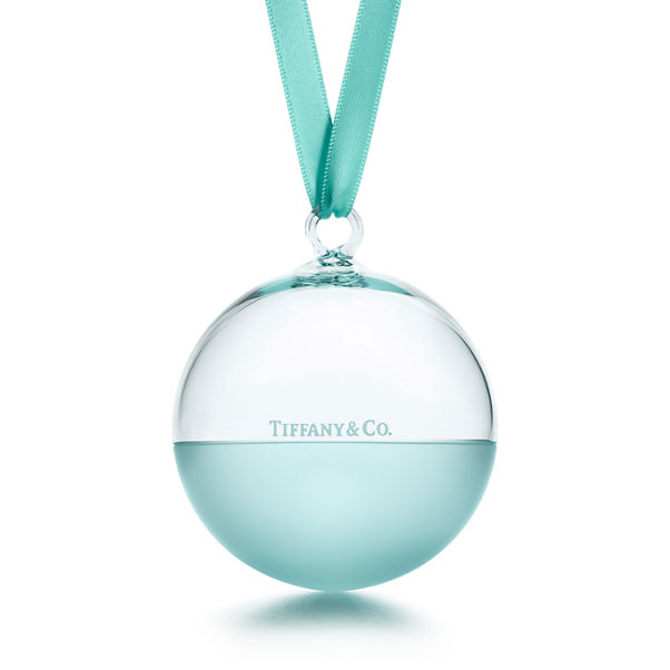 Color Block:Ball Ornament in Tiffany Blue® and Clear Crystal Glass