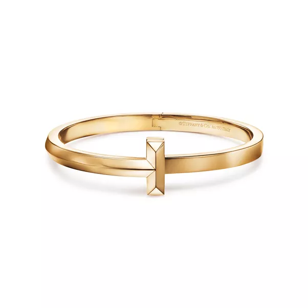 T One breiter aufklappbarer Armreif in Gelbgold