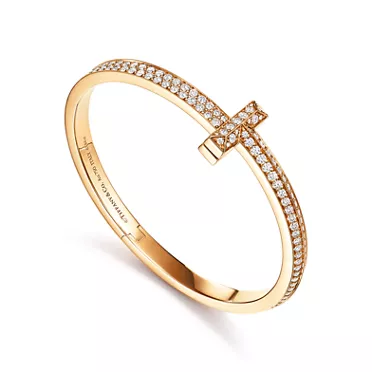 Tiffany T:T1 Wide Diamond Hinged Bangle in Yellow Gold, 2