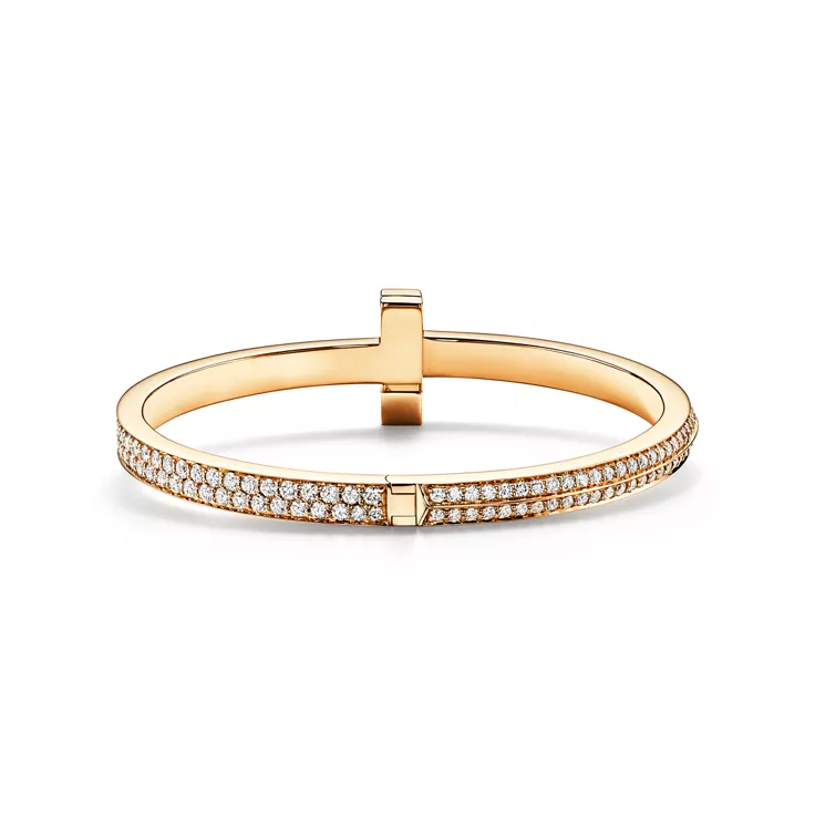 Tiffany T:T1 Wide Diamond Hinged Bangle in Yellow Gold, 4