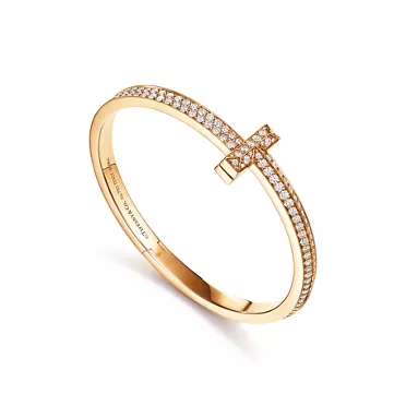 Tiffany T:T1 Wide Diamond Hinged Bangle in Yellow Gold, 3