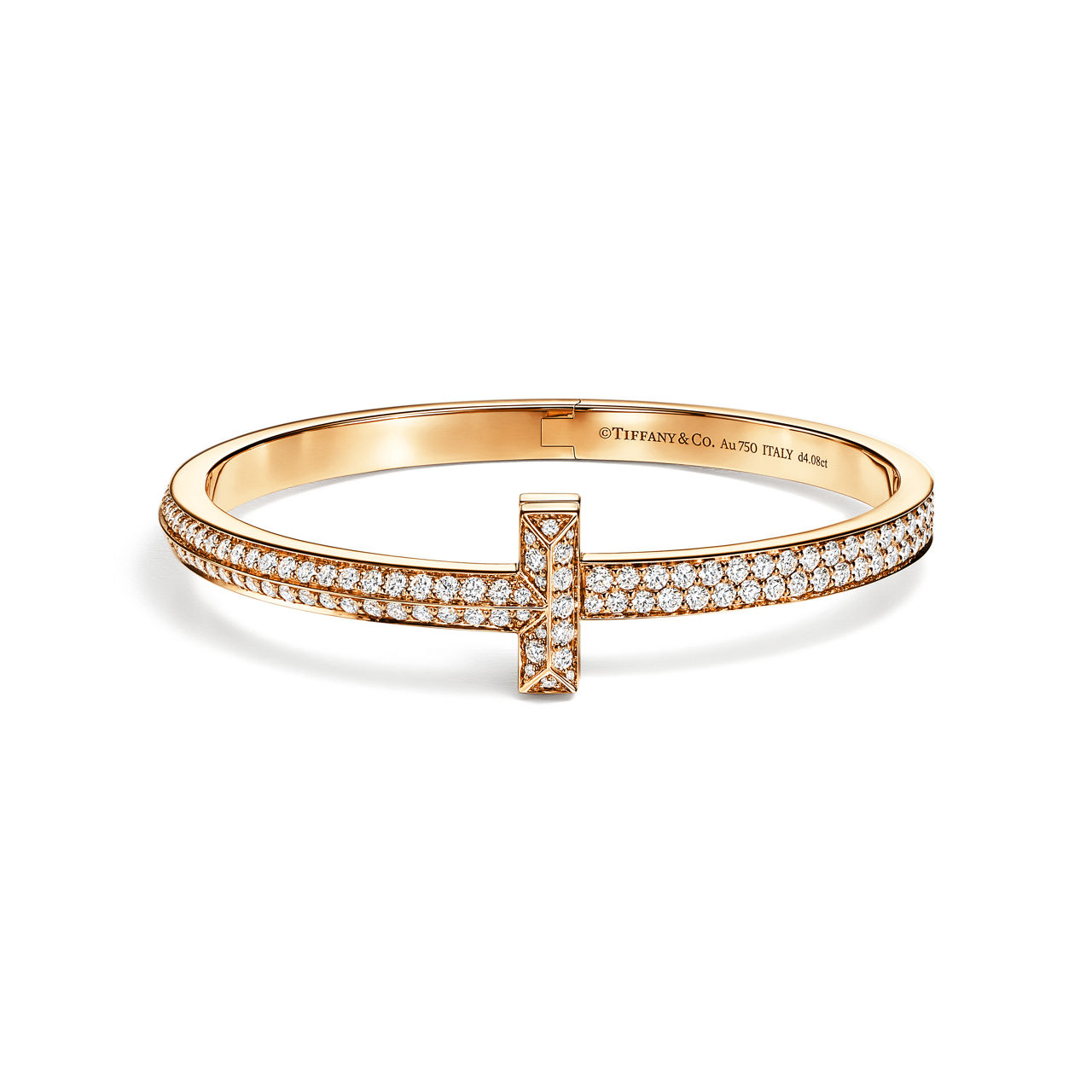 T1 Wide Diamond Hinged Bangle in Yellow Gold
